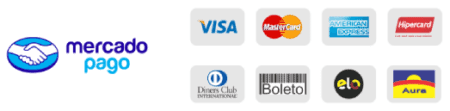 Cartões aceitos pelo Mercado Pago: Visa, Mastercard, Amex, Hipercard, Diners, Boleto, Elo e Aura
